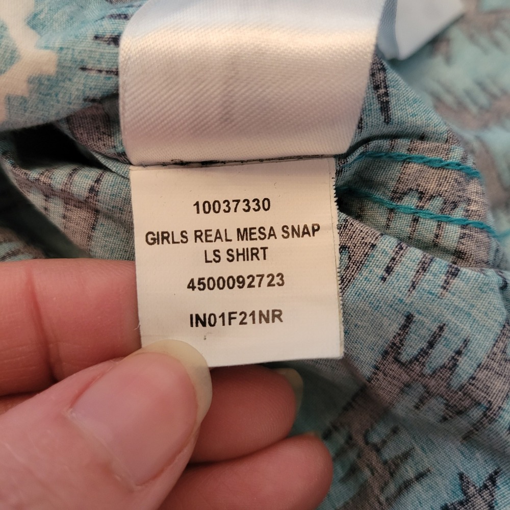 Ariat‎ Girls Real Mesa Snap LS Shirt Turquoise Southwestern L 12 Rodeo Cowgirl - Picture 7 of 11